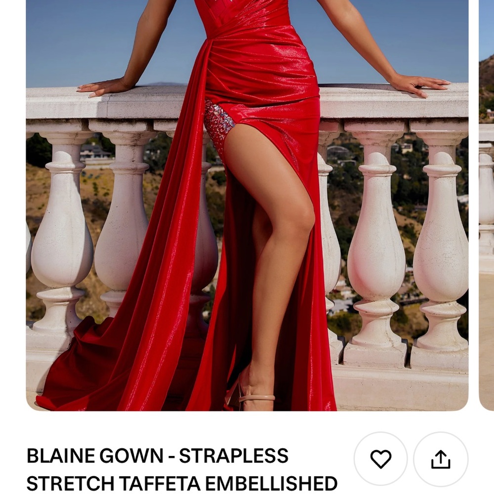 Red Strapless Embellished Gown
